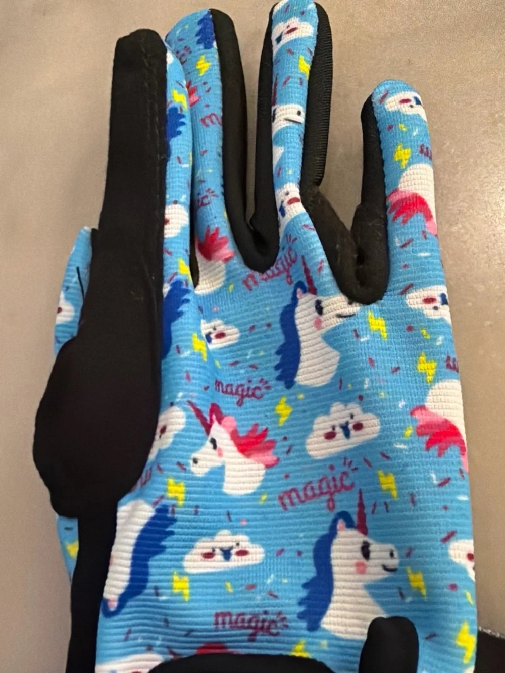 Turquoise Girls Sports Gloves with Unicorns